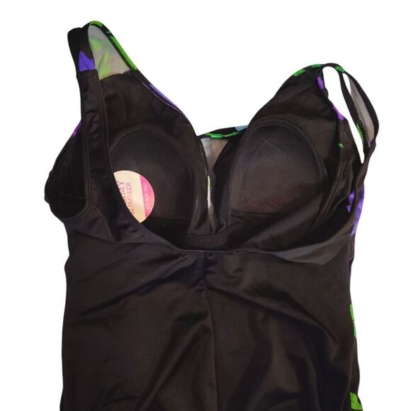 Croft & Barrow Black Purple Tropical One Piece Slimming Swimsuit Size 10 NWT - Picture 6 of 10